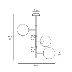 Modern ceiling light with three frosted glass spheres contemporary design Made in Italy by Ghidini 1849