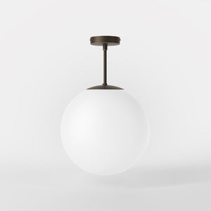 Minimalist globe ceiling light with frosted glass sphere and compact brass structure Made in Italy design by Ghidini 1849 - Finish: OBM Bronze Satin Matt Brass