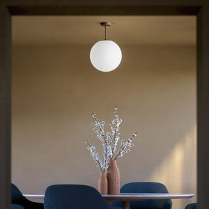 Minimalist globe ceiling light with frosted glass sphere and compact brass structure Made in Italy design by Ghidini 1849 - Finish: OBM Bronze Satin Matt Brass