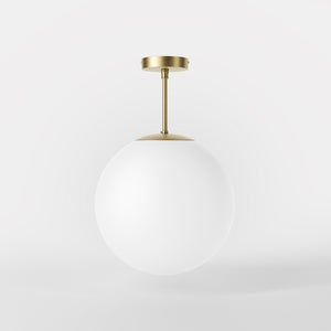 Minimalist globe ceiling light with frosted glass sphere and compact brass structure Made in Italy design by Ghidini 1849 - Finish: OBV Bronze Satin Light Brass