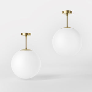 Minimalist globe ceiling light with frosted glass sphere and compact brass structure Made in Italy design by Ghidini 1849 - Finish: OBV Bronze Satin Light Brass