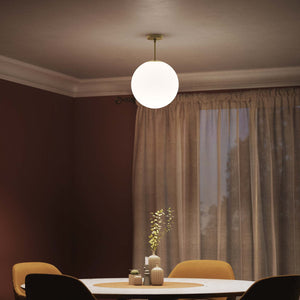 Minimalist globe ceiling light with frosted glass sphere and compact brass structure Made in Italy design by Ghidini 1849 - Finish: OBV Bronze Satin Light Brass
