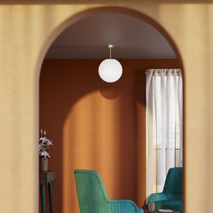 Minimalist globe ceiling light with frosted glass sphere and compact brass structure Made in Italy design by Ghidini 1849 - Finish: OBV Bronze Satin Light Brass