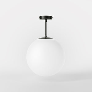 Minimalist globe ceiling light with frosted glass sphere and compact brass structure Made in Italy design by Ghidini 1849 - Finish: ONO Matt Black