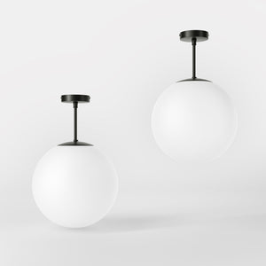 Minimalist globe ceiling light with frosted glass sphere and compact brass structure Made in Italy design by Ghidini 1849 - Finish: ONO Matt Black
