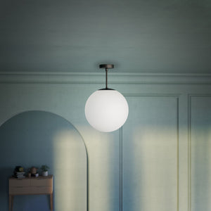 Minimalist globe ceiling light with frosted glass sphere and compact brass structure Made in Italy design by Ghidini 1849 - Finish: ONO Matt Black