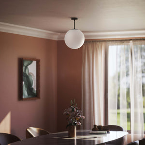 Minimalist globe ceiling light with frosted glass sphere and compact brass structure Made in Italy design by Ghidini 1849 - Finish: ONO Matt Black