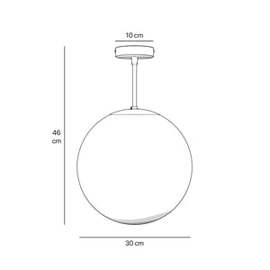 Minimalist globe ceiling light with frosted glass sphere and compact brass structure Made in Italy design by Ghidini 1849