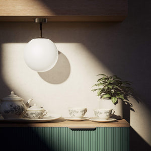 Brass ceiling light with opal glass globe, minimalist and elegant design for sophisticated interiors by Ghidini 1849 - Finish: OBM Bronze Satin Matt Brass