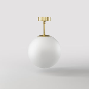 Brass ceiling light with opal glass globe, minimalist and elegant design for sophisticated interiors by Ghidini 1849 - Finish: OBV Bronze Satin Light Brass