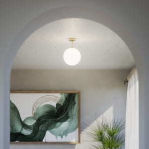 Brass ceiling light with opal glass globe, minimalist and elegant design for sophisticated interiors by Ghidini 1849 - Finish: OBV Bronze Satin Light Brass