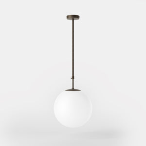 Art Deco globe pendant light with frosted glass sphere and adjustable brass structure Made in Italy design by Ghidini 1849 - Finish: OBM Bronze Satin Matt Brass
