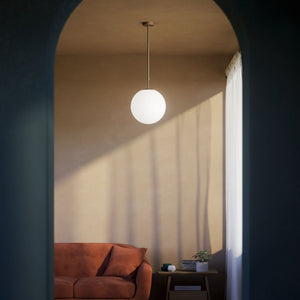 Art Deco globe pendant light with frosted glass sphere and adjustable brass structure Made in Italy design by Ghidini 1849 - Finish: OBM Bronze Satin Matt Brass
