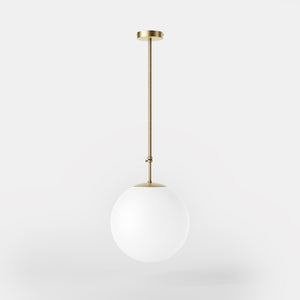 Art Deco globe pendant light with frosted glass sphere and adjustable brass structure Made in Italy design by Ghidini 1849 - Finish: OBV Bronze Satin Light Brass