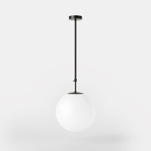 Art Deco globe pendant light with frosted glass sphere and adjustable brass structure Made in Italy design by Ghidini 1849 - Finish: ONO Matt Black