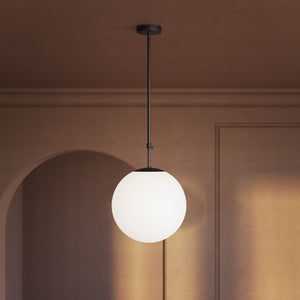 Art Deco globe pendant light with frosted glass sphere and adjustable brass structure Made in Italy design by Ghidini 1849 - Finish: ONO Matt Black