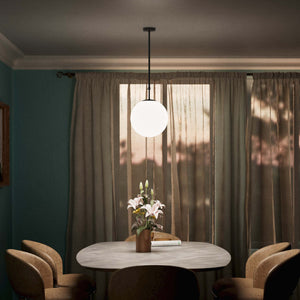 Art Deco globe pendant light with frosted glass sphere and adjustable brass structure Made in Italy design by Ghidini 1849 - Finish: ONO Matt Black