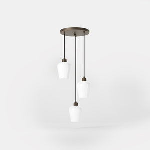 Pendant light with three white glass diffusers, brass details, and adjustable cables for elegant interiors by Ghidini 1849 - Finish: OBM Bronze Satin Matt Brass