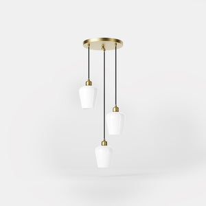 Pendant light with three white glass diffusers, brass details, and adjustable cables for elegant interiors by Ghidini 1849 - Finish: OBV Bronze Satin Light Brass