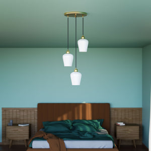 Pendant light with three white glass diffusers, brass details, and adjustable cables for elegant interiors by Ghidini 1849 - Finish: OBV Bronze Satin Light Brass