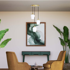 Pendant light with three white glass diffusers, brass details, and adjustable cables for elegant interiors by Ghidini 1849 - Finish: OLV Polished Brass