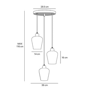 Pendant light with three white glass diffusers, brass details, and adjustable cables for elegant interiors by Ghidini 1849