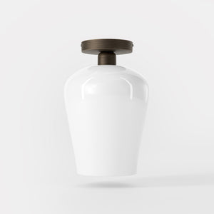 Brass ceiling light with glossy white glass diffuser, elegant and refined design for contemporary and classic interiors by Ghidini 1849 - Finish: OBM Bronze Satin Matt Brass