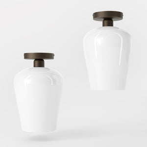 Brass ceiling light with glossy white glass diffuser, elegant and refined design for contemporary and classic interiors by Ghidini 1849 - Finish: OBM Bronze Satin Matt Brass