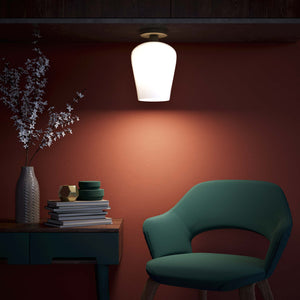 Brass ceiling light with glossy white glass diffuser, elegant and refined design for contemporary and classic interiors by Ghidini 1849 - Finish: OBM Bronze Satin Matt Brass