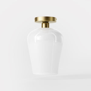 Brass ceiling light with glossy white glass diffuser, elegant and refined design for contemporary and classic interiors by Ghidini 1849 - Finish: OBV Bronze Satin Light Brass