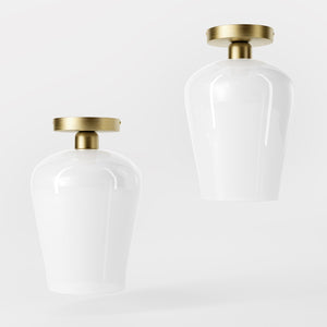 Brass ceiling light with glossy white glass diffuser, elegant and refined design for contemporary and classic interiors by Ghidini 1849 - Finish: OBV Bronze Satin Light Brass