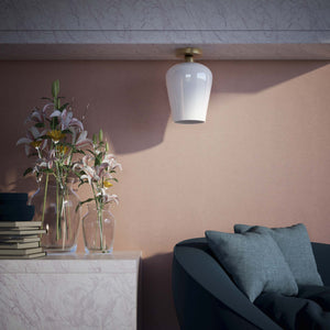 Brass ceiling light with glossy white glass diffuser, elegant and refined design for contemporary and classic interiors by Ghidini 1849 - Finish: OBV Bronze Satin Light Brass