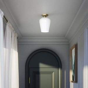 Brass ceiling light with glossy white glass diffuser, elegant and refined design for contemporary and classic interiors by Ghidini 1849 - Finish: OBV Bronze Satin Light Brass