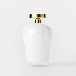 Brass ceiling light with glossy white glass diffuser, elegant and refined design for contemporary and classic interiors by Ghidini 1849 - Finish: OLV Polished Brass