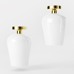 Brass ceiling light with glossy white glass diffuser, elegant and refined design for contemporary and classic interiors by Ghidini 1849 - Finish: OLV Polished Brass