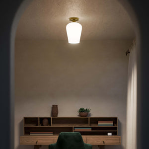 Brass ceiling light with glossy white glass diffuser, elegant and refined design for contemporary and classic interiors by Ghidini 1849 - Finish: OLV Polished Brass