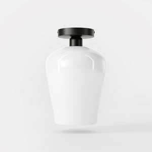 Brass ceiling light with glossy white glass diffuser, elegant and refined design for contemporary and classic interiors by Ghidini 1849 - Finish: ONO Matt Black