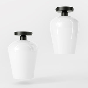 Brass ceiling light with glossy white glass diffuser, elegant and refined design for contemporary and classic interiors by Ghidini 1849 - Finish: ONO Matt Black