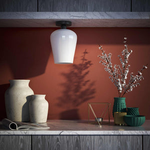 Brass ceiling light with glossy white glass diffuser, elegant and refined design for contemporary and classic interiors by Ghidini 1849 - Finish: ONO Matt Black