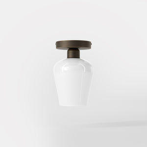 Compact ceiling light in brass and white glass, elegant and diffused lighting for classic and modern interiors by Ghidini 1849 - Finish: OBM Bronze Satin Matt Brass