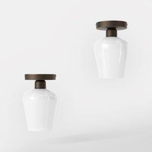 Compact ceiling light in brass and white glass, elegant and diffused lighting for classic and modern interiors by Ghidini 1849 - Finish: OBM Bronze Satin Matt Brass