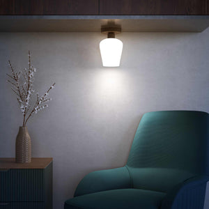 Compact ceiling light in brass and white glass, elegant and diffused lighting for classic and modern interiors by Ghidini 1849 - Finish: OBM Bronze Satin Matt Brass