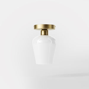 Compact ceiling light in brass and white glass, elegant and diffused lighting for classic and modern interiors by Ghidini 1849 - Finish: OBV Bronze Satin Light Brass