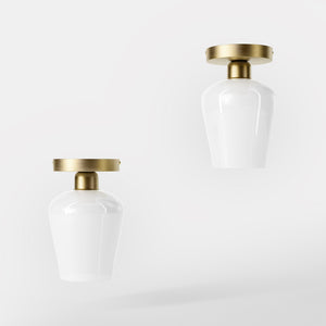 Compact ceiling light in brass and white glass, elegant and diffused lighting for classic and modern interiors by Ghidini 1849 - Finish: OBV Bronze Satin Light Brass