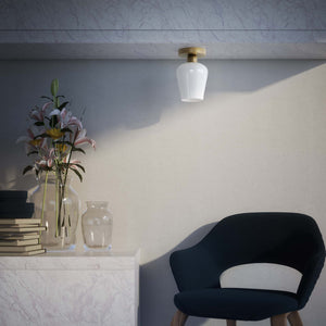 Compact ceiling light in brass and white glass, elegant and diffused lighting for classic and modern interiors by Ghidini 1849 - Finish: OBV Bronze Satin Light Brass