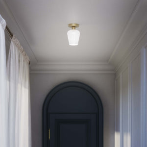 Compact ceiling light in brass and white glass, elegant and diffused lighting for classic and modern interiors by Ghidini 1849 - Finish: OBV Bronze Satin Light Brass