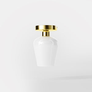 Compact ceiling light in brass and white glass, elegant and diffused lighting for classic and modern interiors by Ghidini 1849 - Finish: OLV Polished Brass