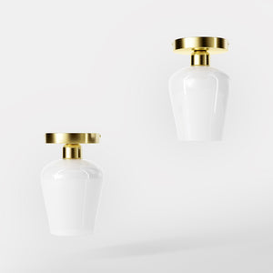 Compact ceiling light in brass and white glass, elegant and diffused lighting for classic and modern interiors by Ghidini 1849 - Finish: OLV Polished Brass