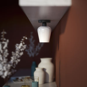 Compact ceiling light in brass and white glass, elegant and diffused lighting for classic and modern interiors by Ghidini 1849 - Finish: ONO Matt Black