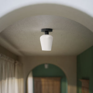 Compact ceiling light in brass and white glass, elegant and diffused lighting for classic and modern interiors by Ghidini 1849 - Finish: ONO Matt Black